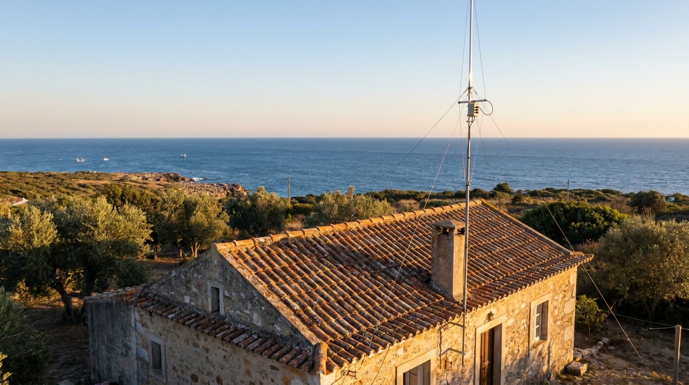 Amateur radio antenna on a Portuguese rooftop