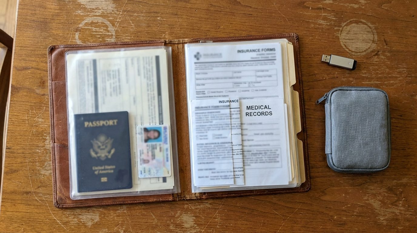 Binder with organized important documents and USB copies
