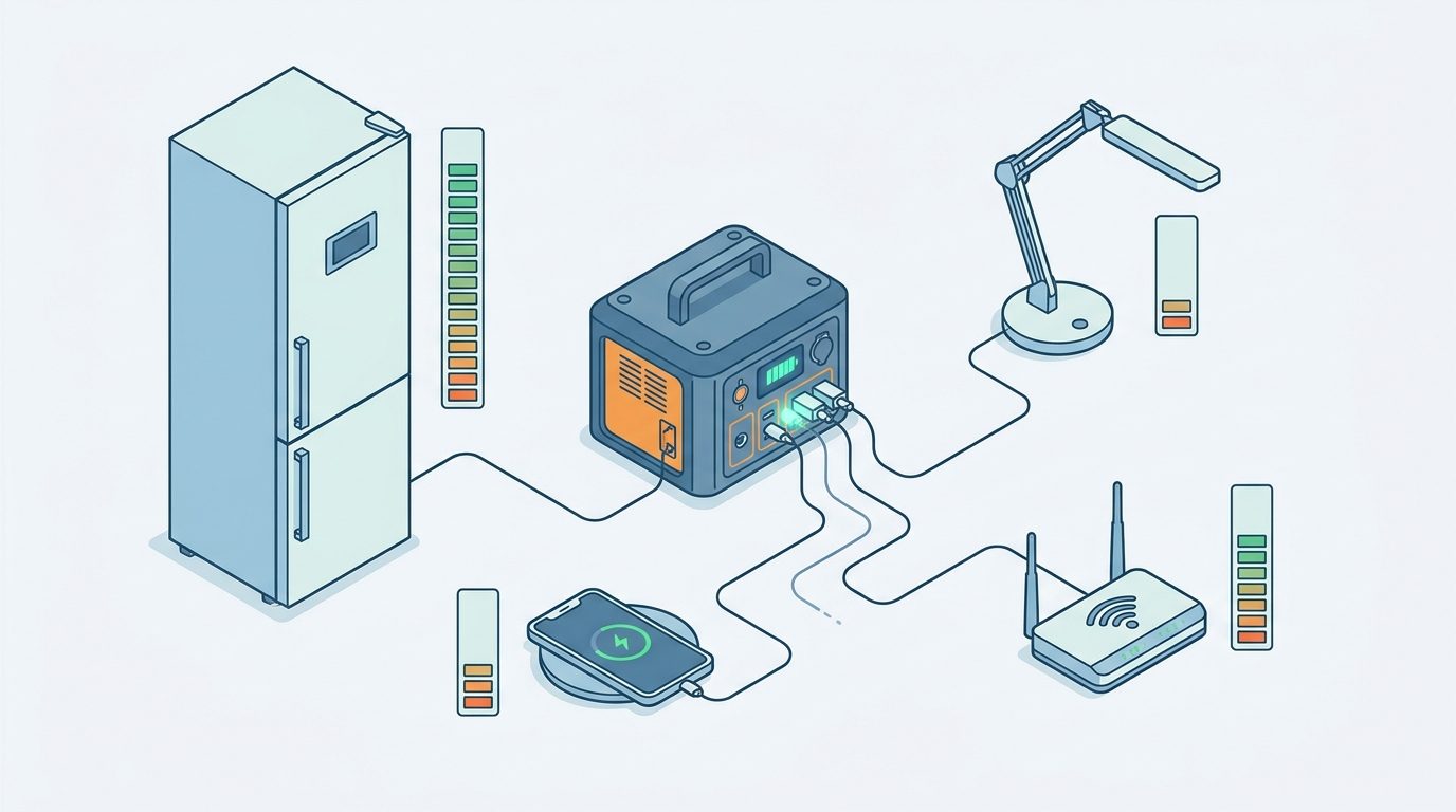Diagram of a power station powering essential appliances