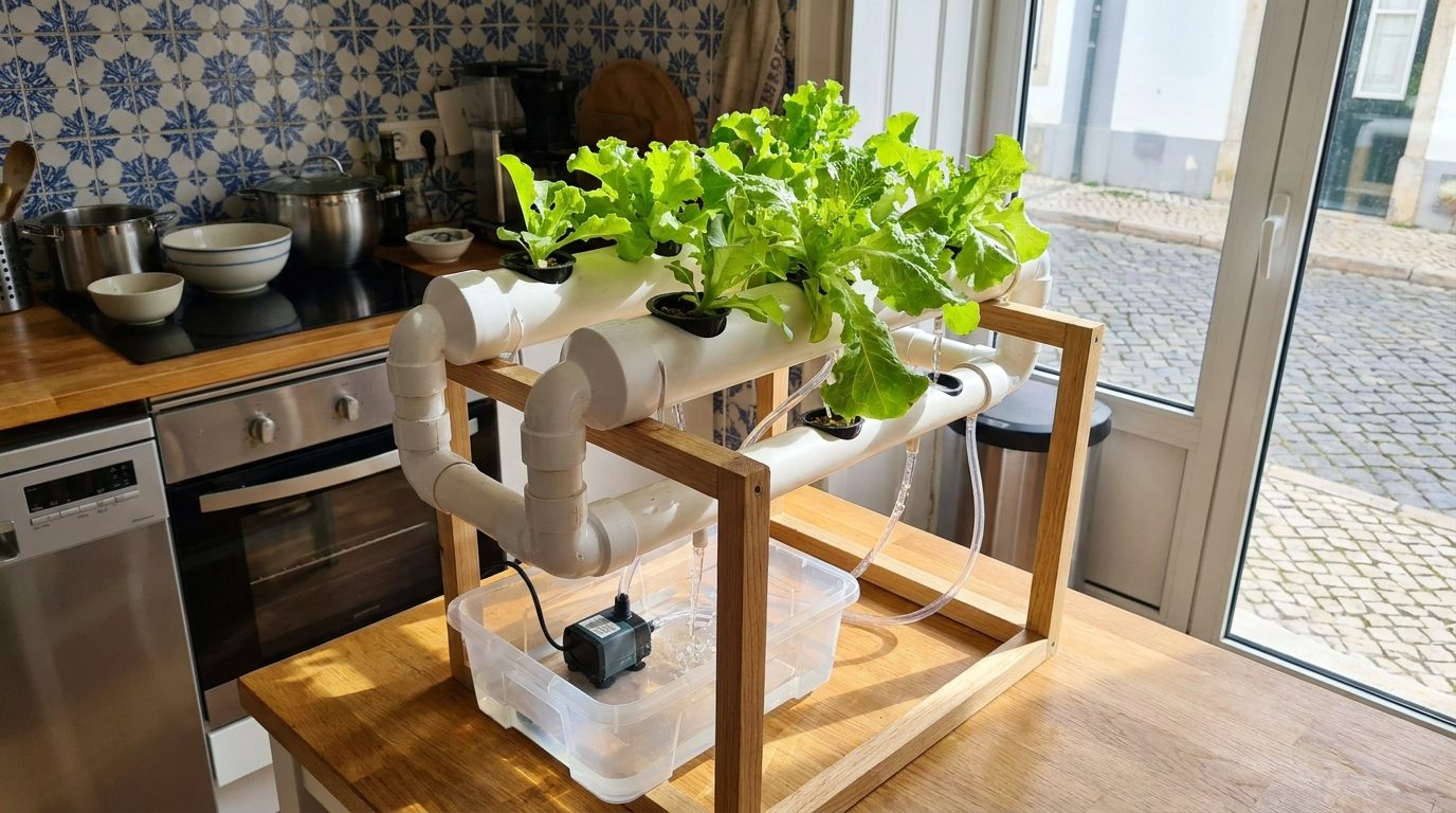 DIY home NFT hydroponic system with lettuce