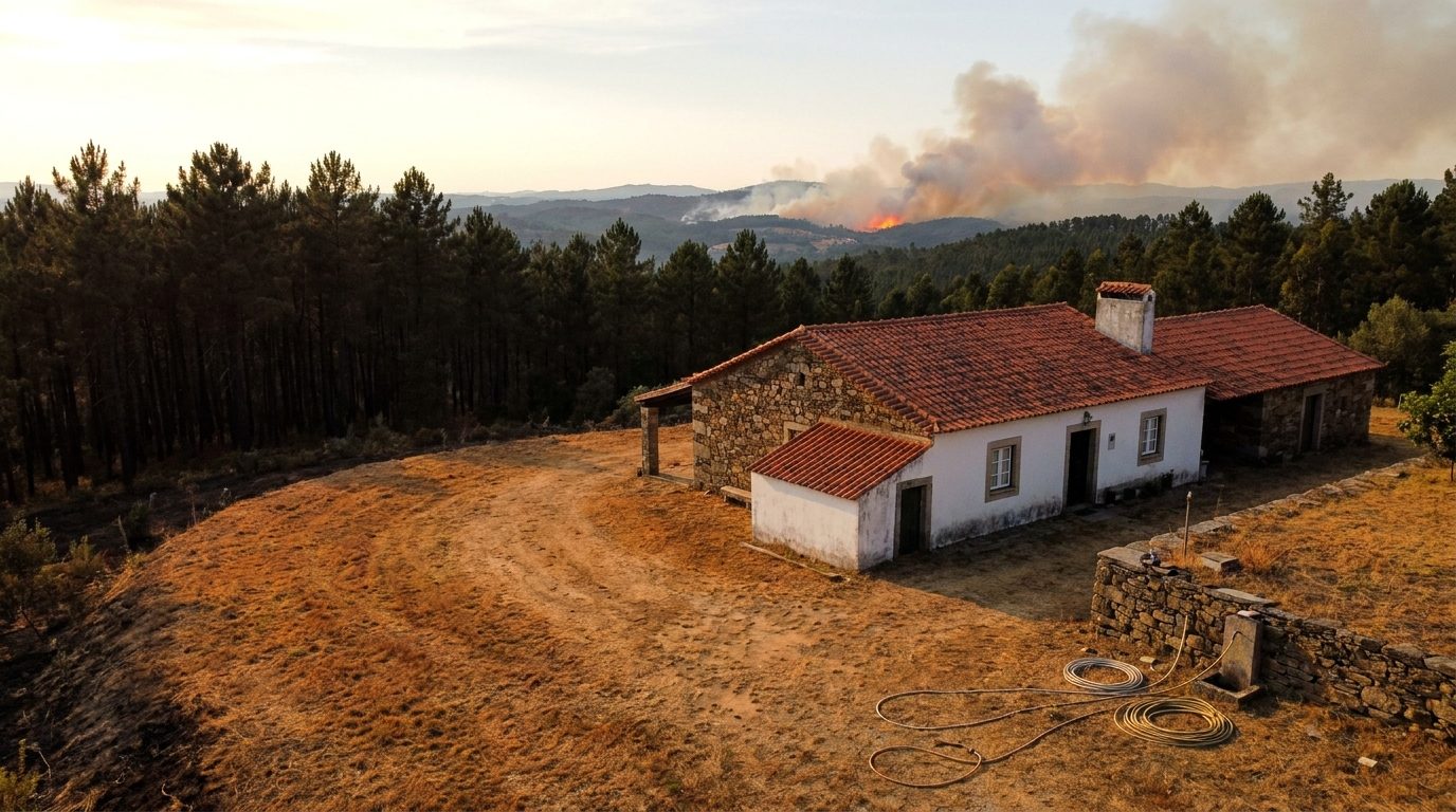 Rural Portuguese house with firebreak against wildfire
