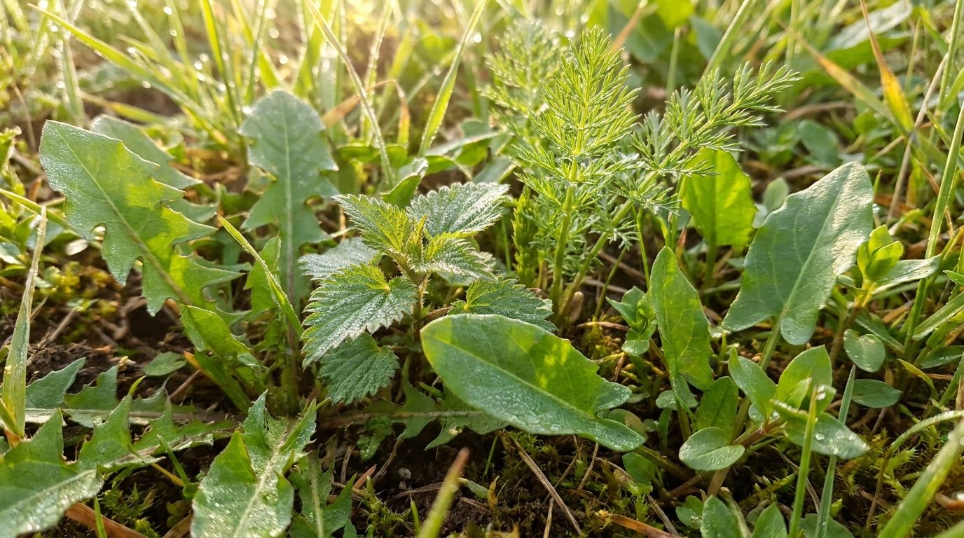 Plantas selvagens comestíveis num campo português