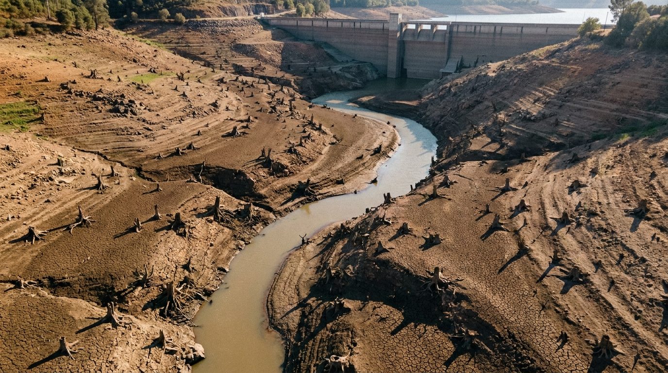 Réservoir portugais avec niveau d'eau très bas